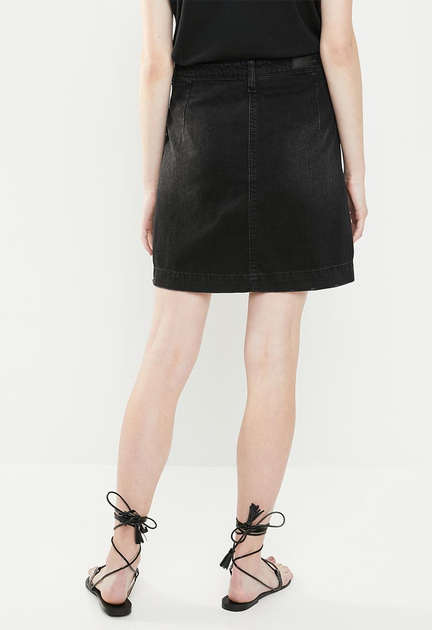 Jacqueline de Yong - Sara button through denim a line skirt - black