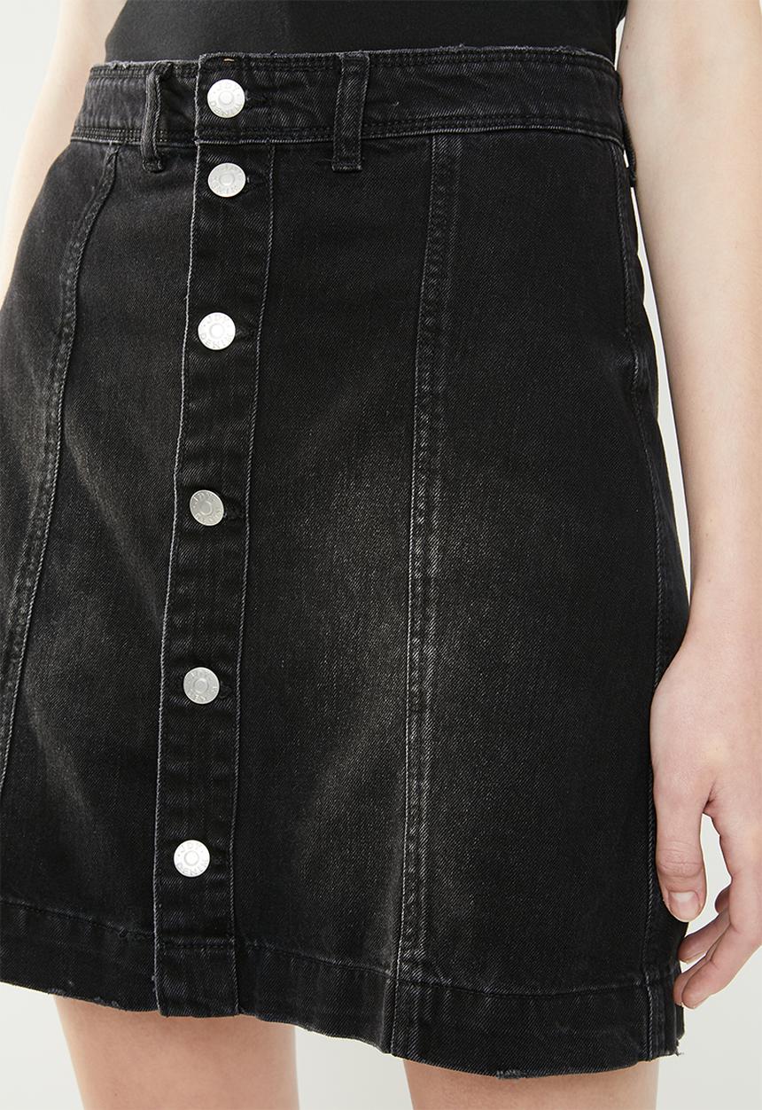 Jacqueline de Yong - Sara button through denim a line skirt - black