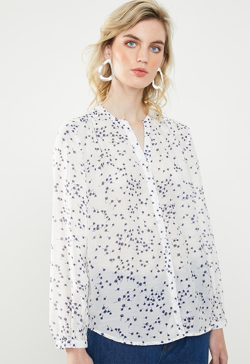 Jacqueline de Yong - Loop long sleeve shirt - white & blue