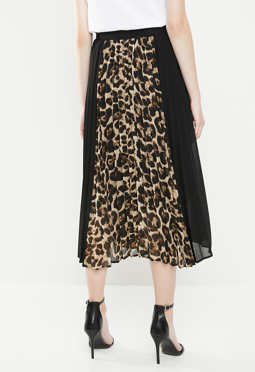Superbalist - Combo print pleated skirt - black & brown