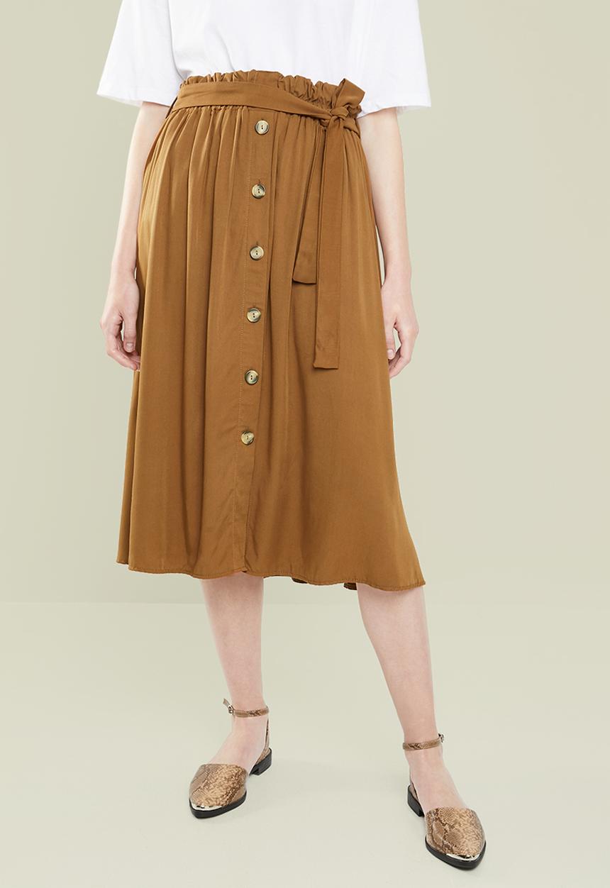 Superbalist - Midi button through skirt - brown