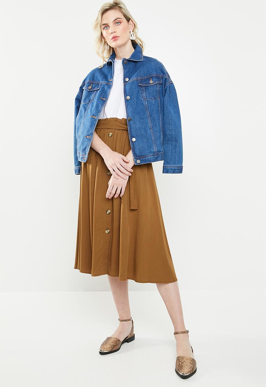 Superbalist - Midi button through skirt - brown