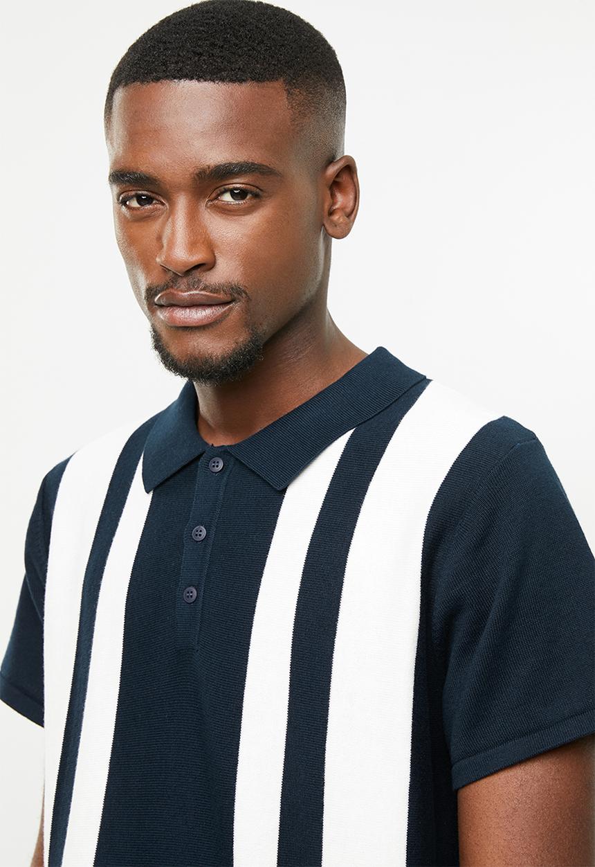 Jack & Jones - Stripe short sleeve polo - navy