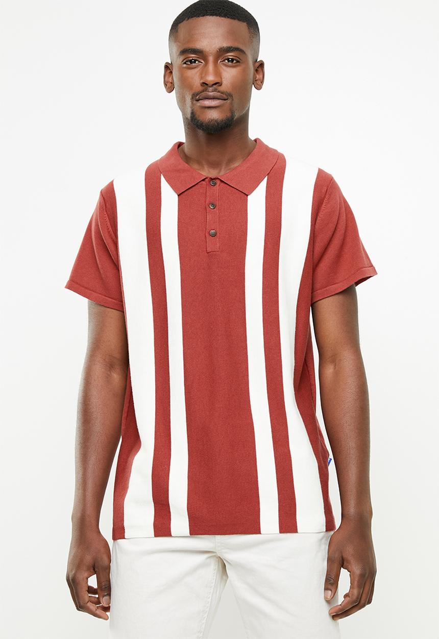Jack & Jones - Stripe short sleeve polo - rust