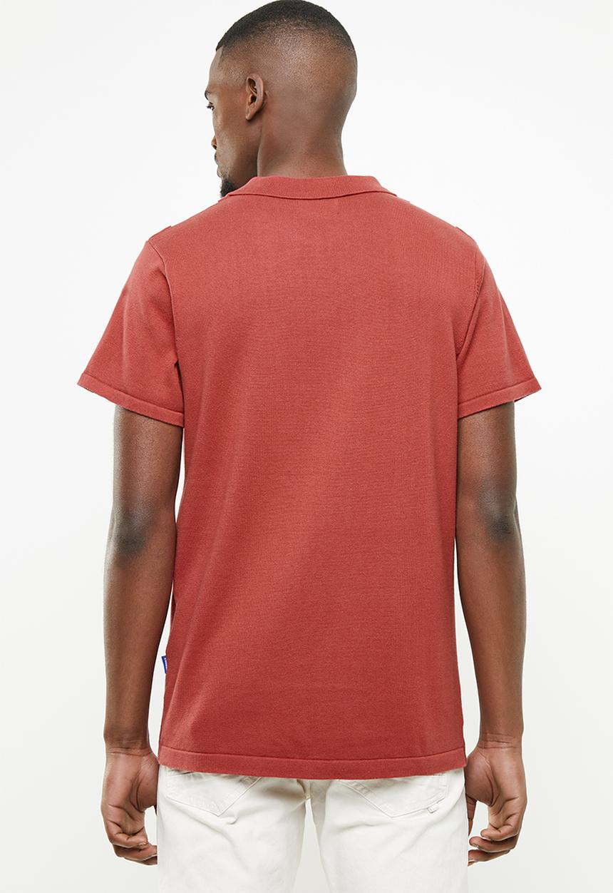 Jack & Jones - Stripe short sleeve polo - rust