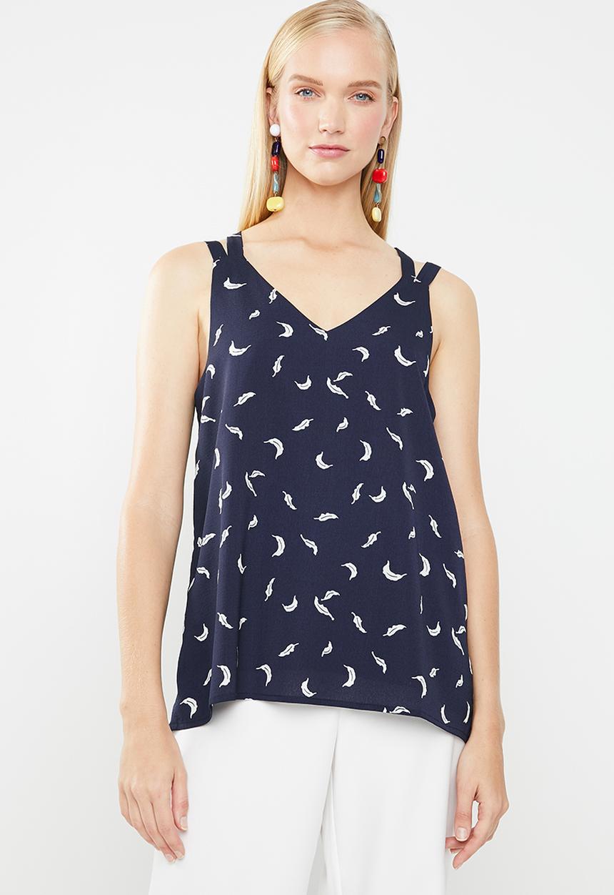 Revenge - Crossback printed cami - navy