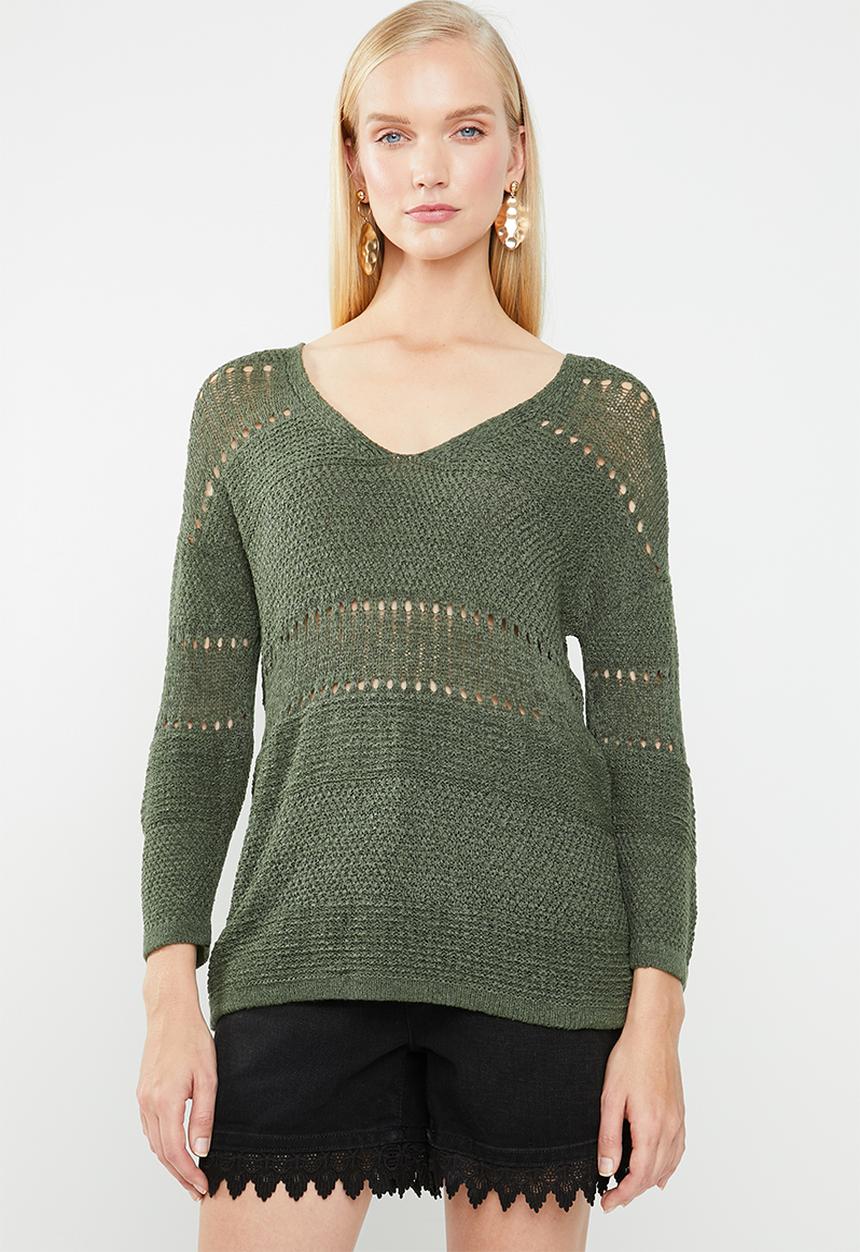 Jacqueline de Yong - Sorbet 3/4 sleeve pullover knit - green