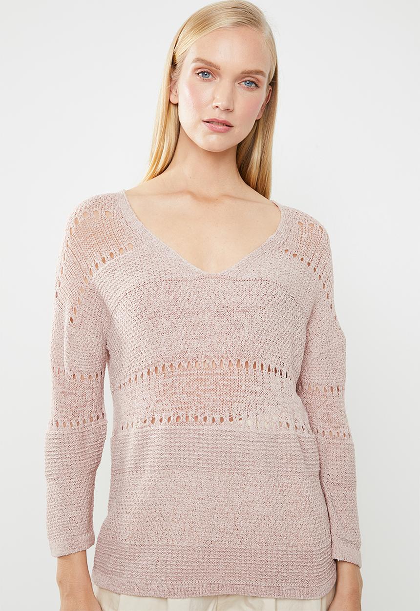 Jacqueline de Yong - Sorbet 3/4 sleeve pullover knit - pink