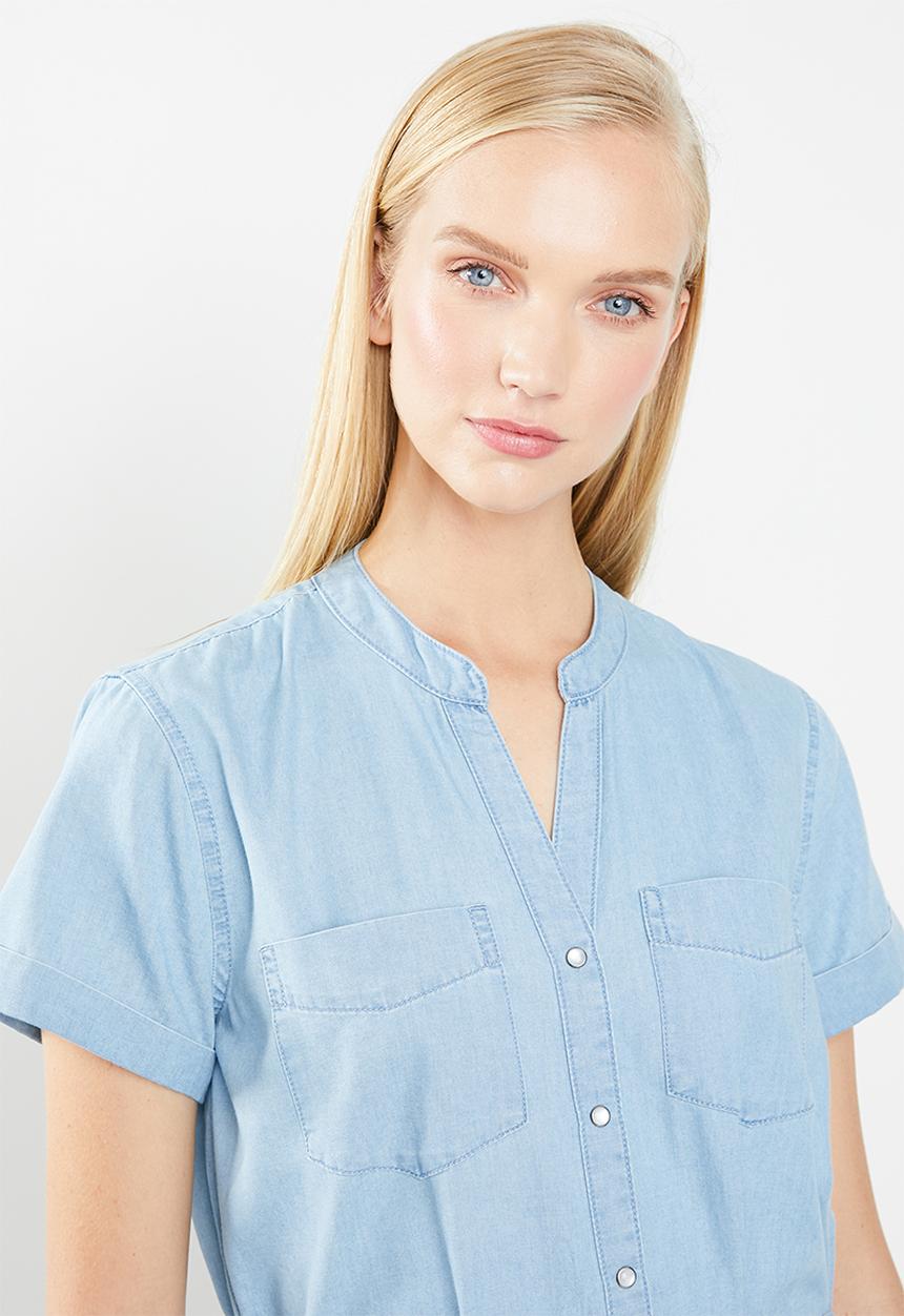 Jacqueline de Yong - Shine belted shirt dress - blue