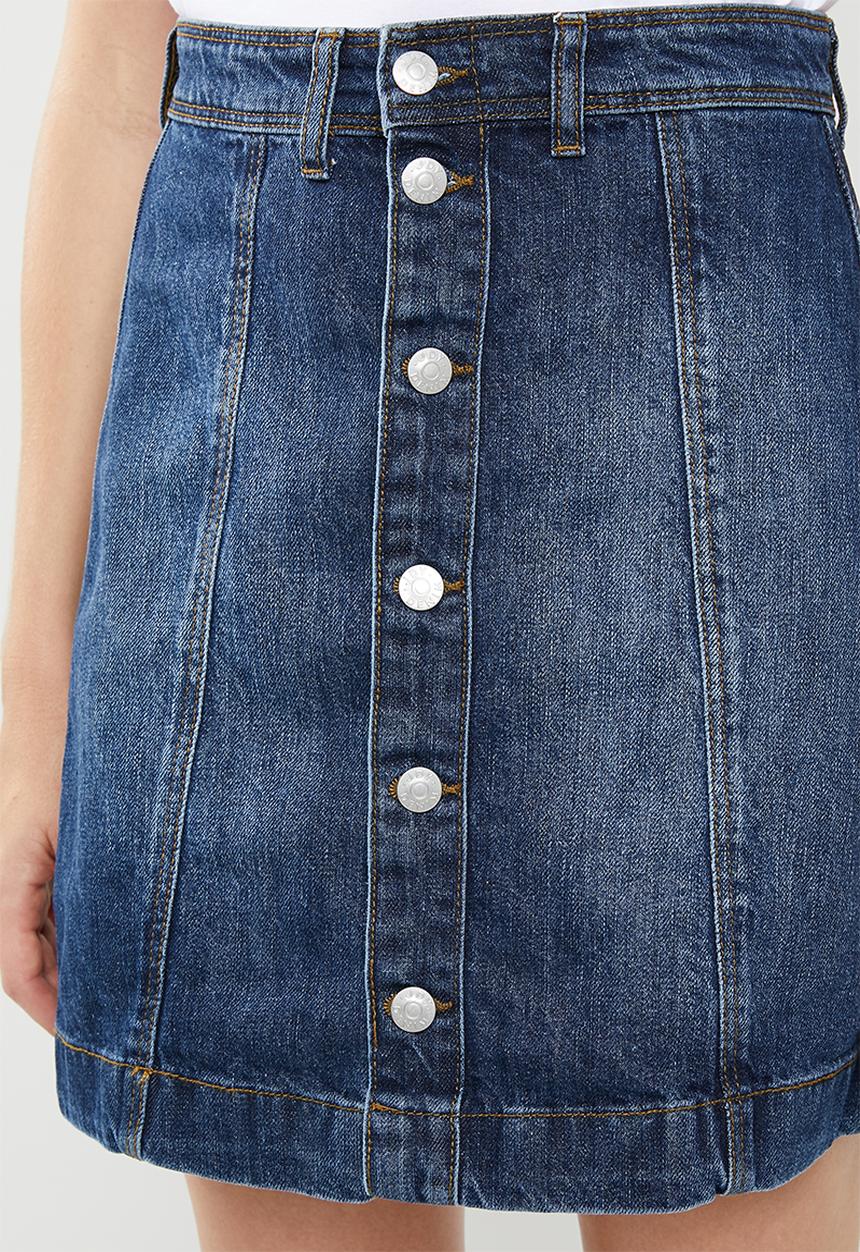Jacqueline de Yong - Sara button through denim a line skirt - blue