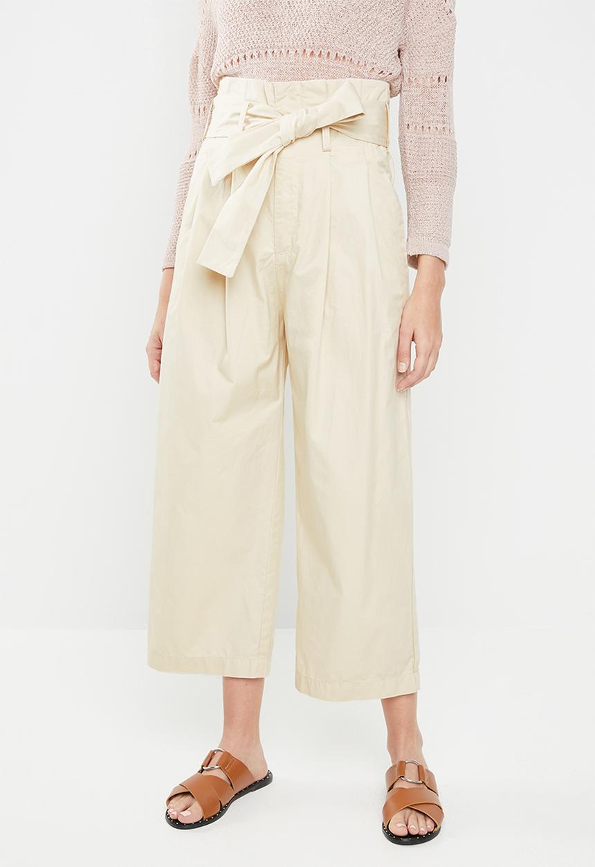 Jacqueline de Yong - Donna paperbag wide leg pants - beige