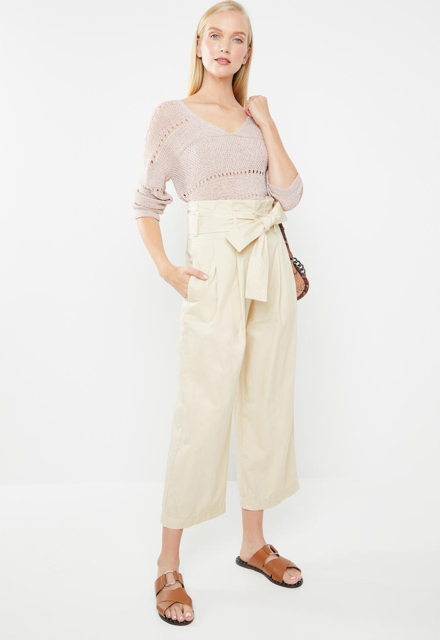Jacqueline de Yong - Donna paperbag wide leg pants - beige