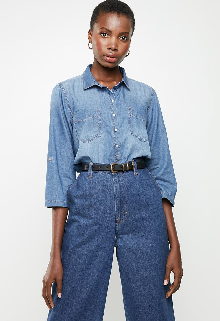 Jacqueline de Yong - Shine 3/4 sleeve shirt - blue