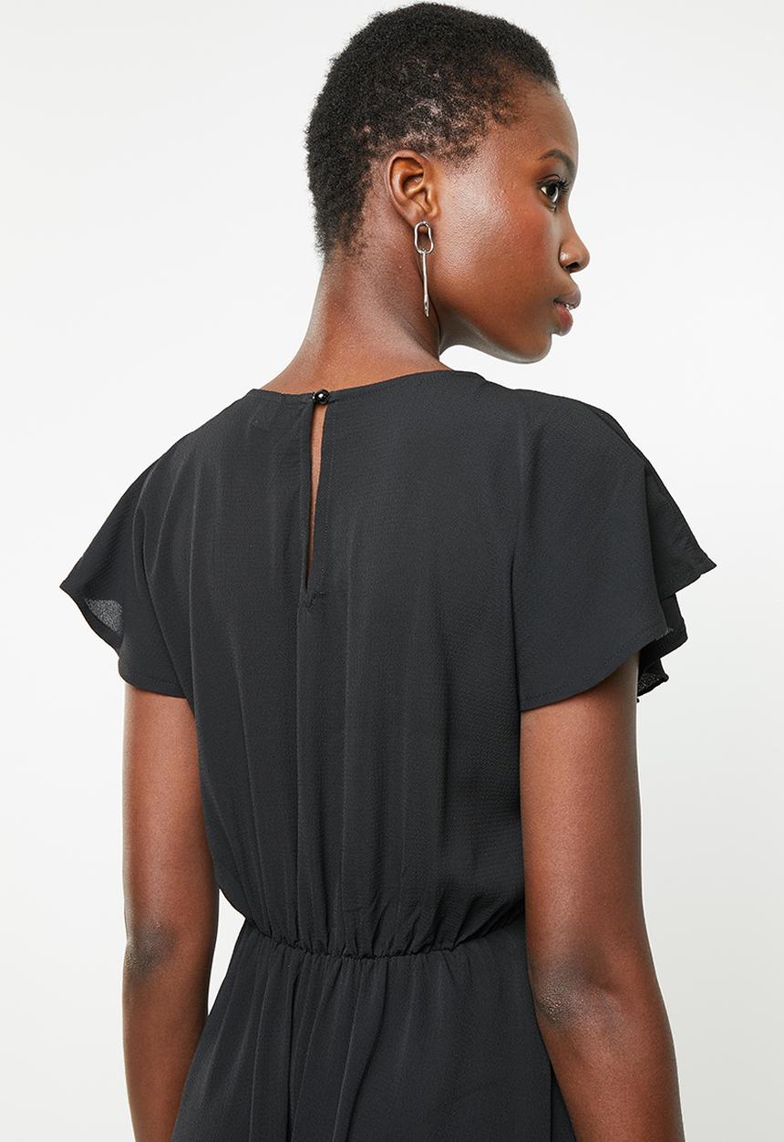 Revenge - Flutter sleeve hi low dress - black