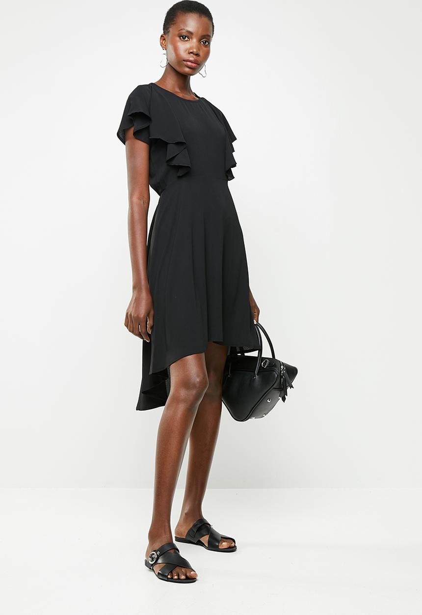 Revenge - Flutter sleeve hi low dress - black