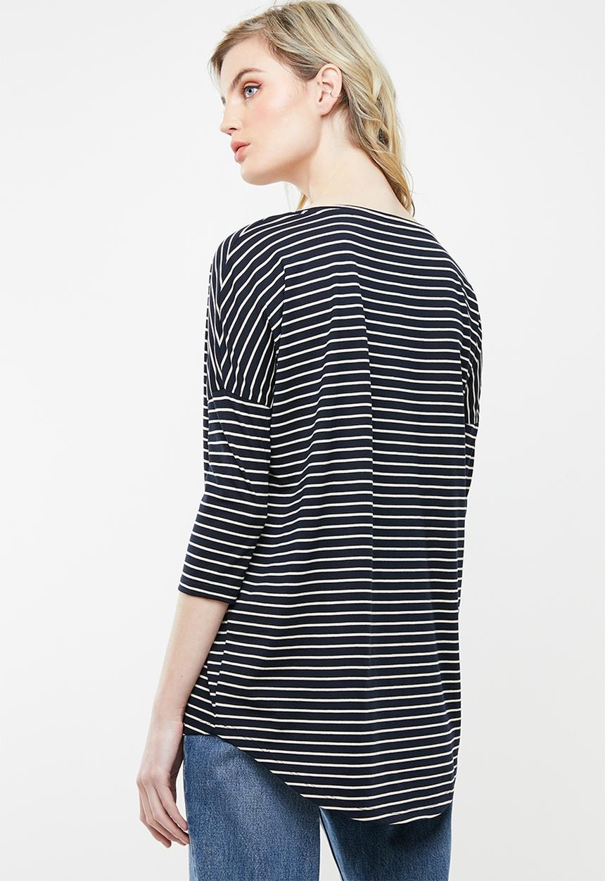 Jacqueline de Yong - Cathy 3/4 oversized top - navy & neutral