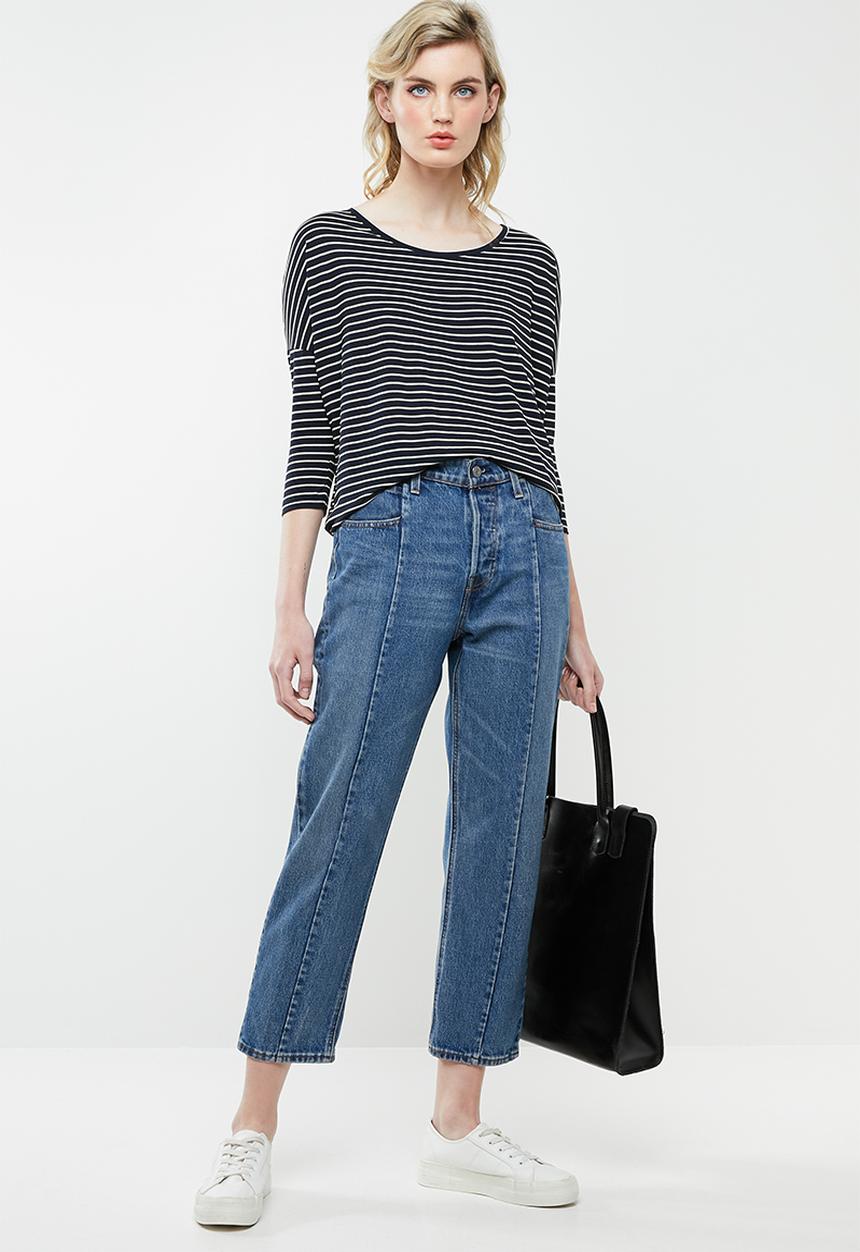Jacqueline de Yong - Cathy 3/4 oversized top - navy & neutral