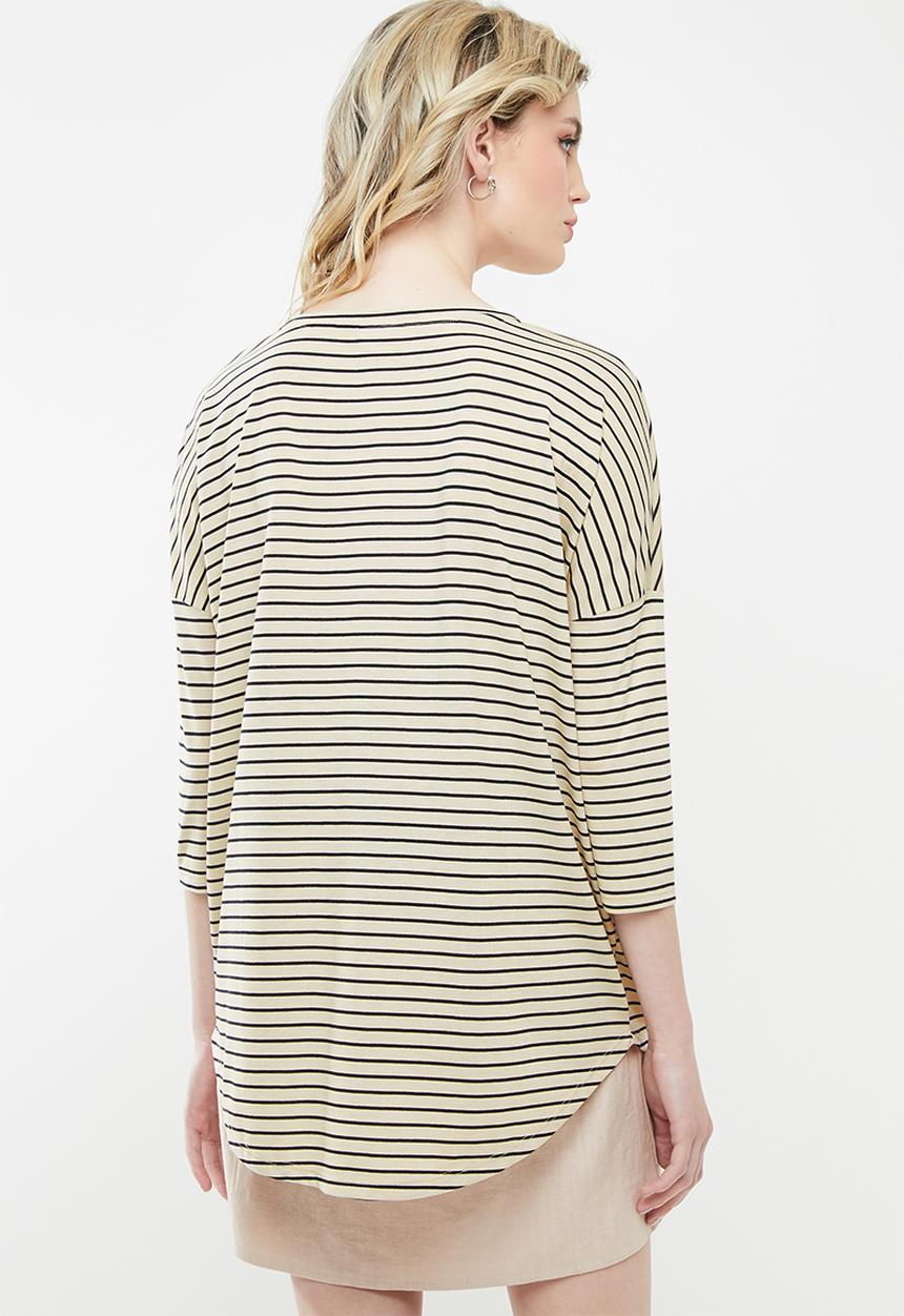 Jacqueline de Yong - Cathy 3/4 oversized top - neutral & black