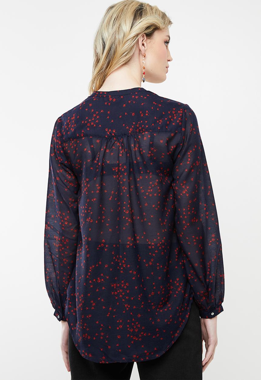 Jacqueline de Yong - Loop long sleeve shirt - red & navy