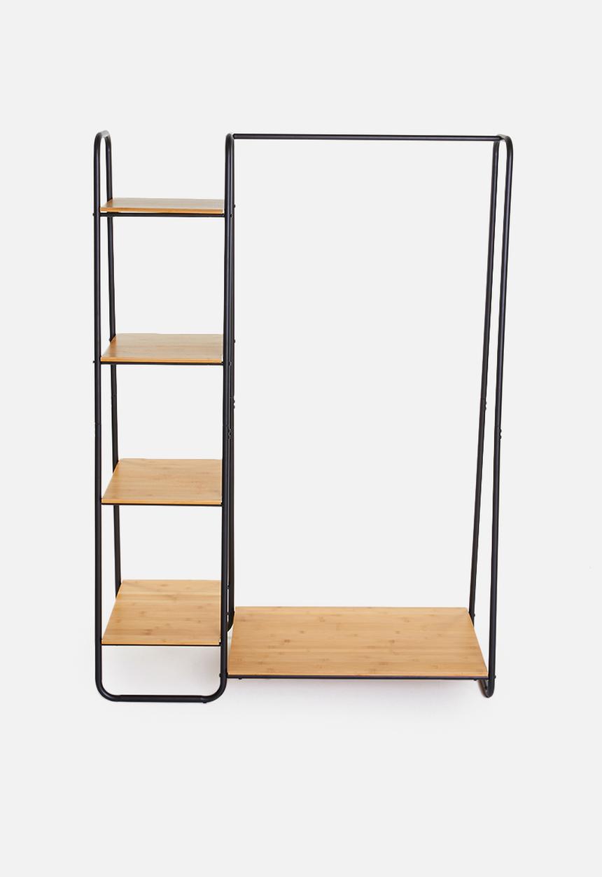 Sixth Floor - Double bamboo clothing rail - natural & black
