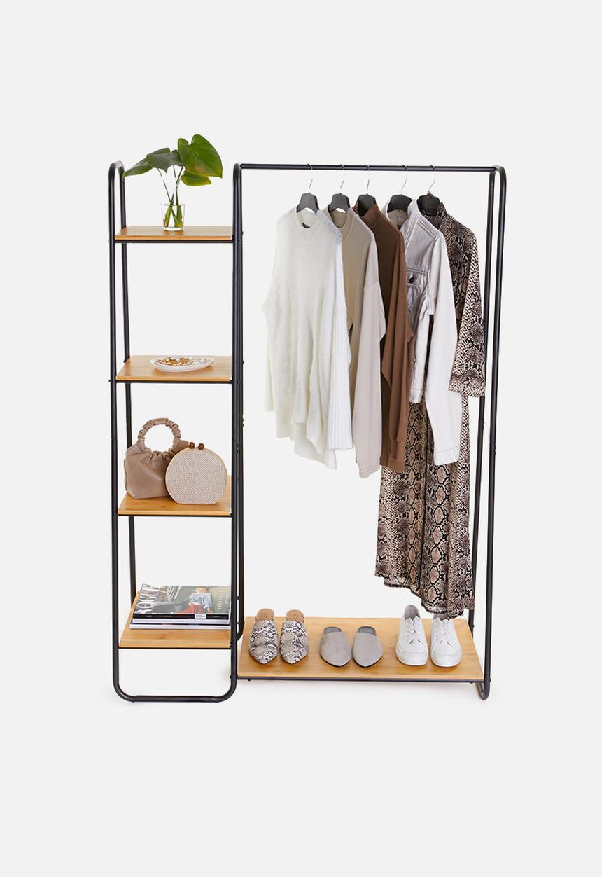 Sixth Floor - Double bamboo clothing rail - natural & black