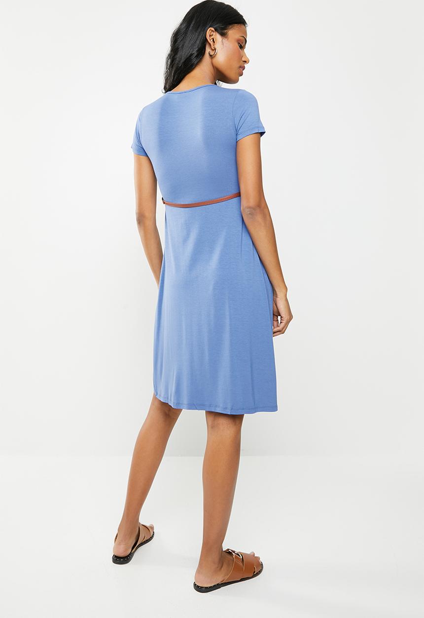 Cherry Melon - Maternity Belted scoop neck dress - blue