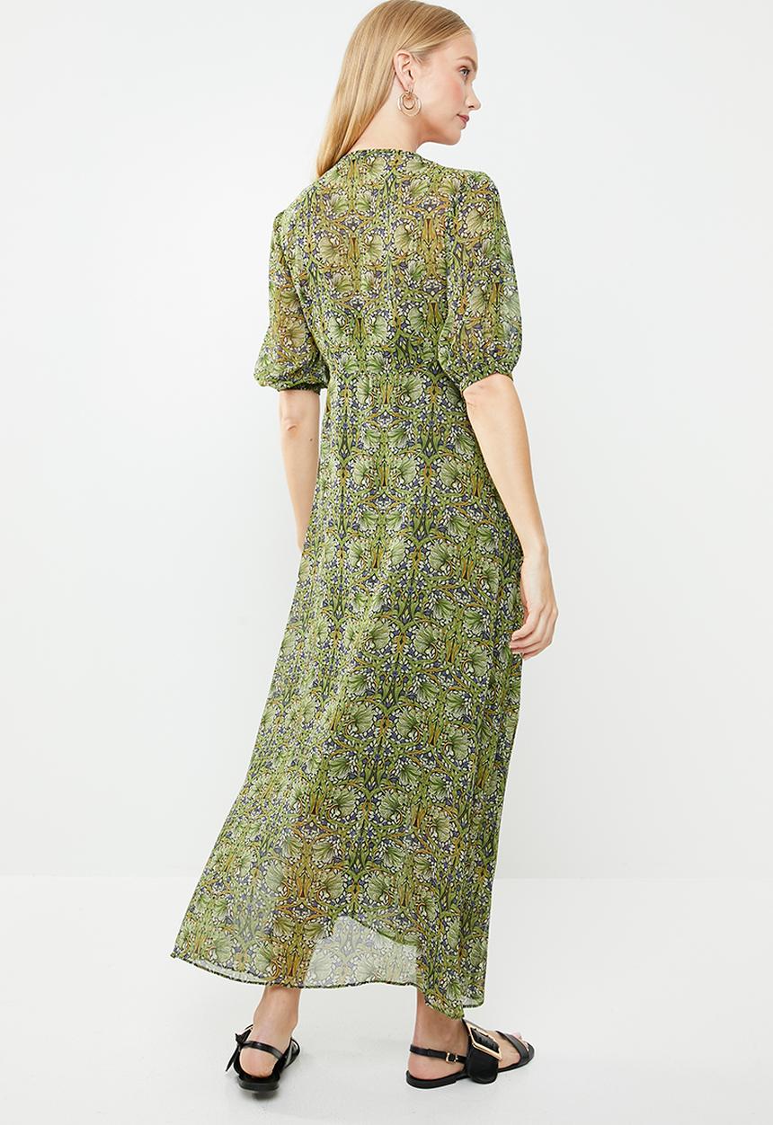 MANGO - Flared floral print dress - green & blue 