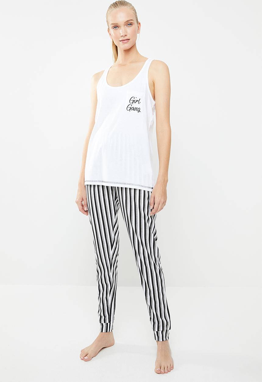 Brave Soul - Stripe bottom and vest set - black & white