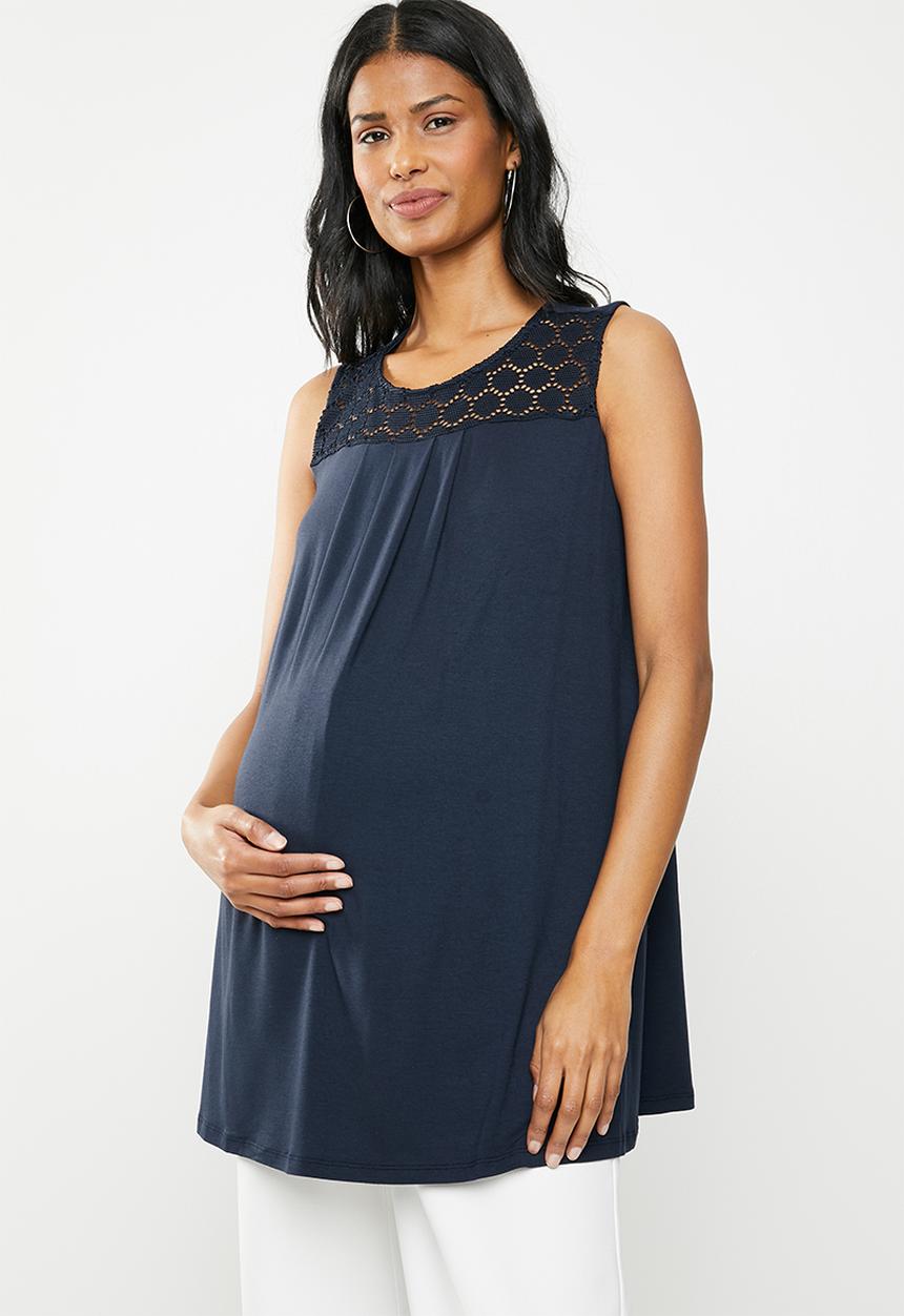 Cherry Melon - Maternity Tank top with crochet lace - navy 
