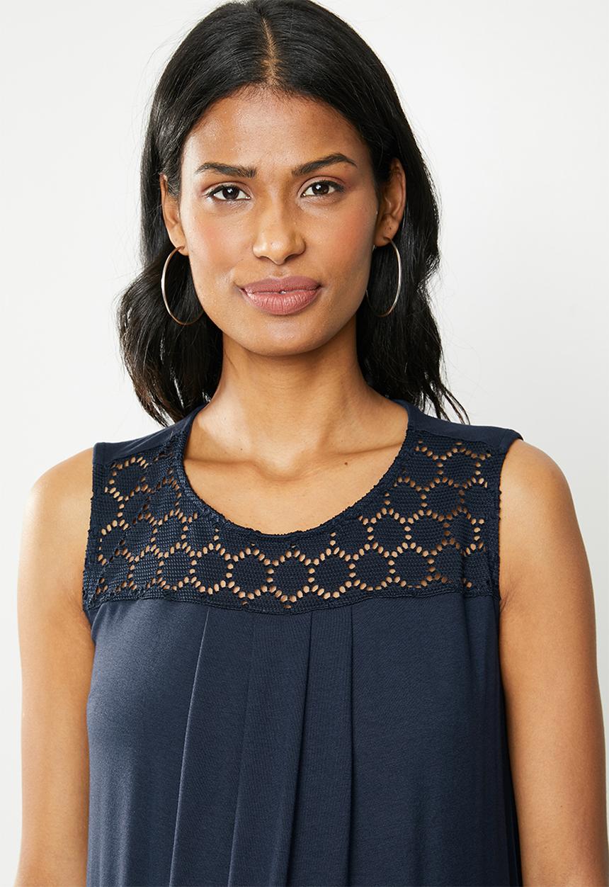 Cherry Melon - Maternity Tank top with crochet lace - navy 