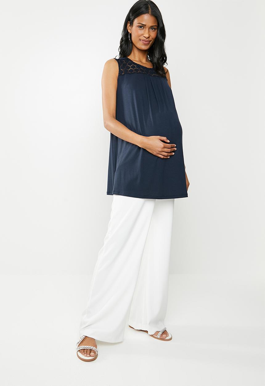 Cherry Melon - Maternity Tank top with crochet lace - navy 