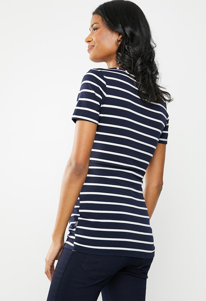 Cherry Melon - Basic crossover feeding top - navy & white