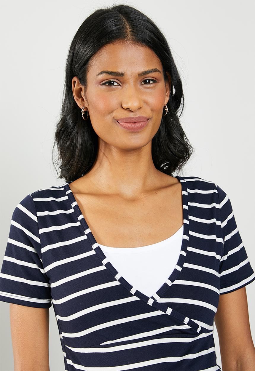 Cherry Melon - Basic crossover feeding top - navy & white