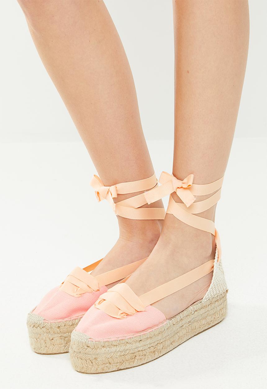 Espadril - Mr. ribbon tripple sole espadrille - pink & orange