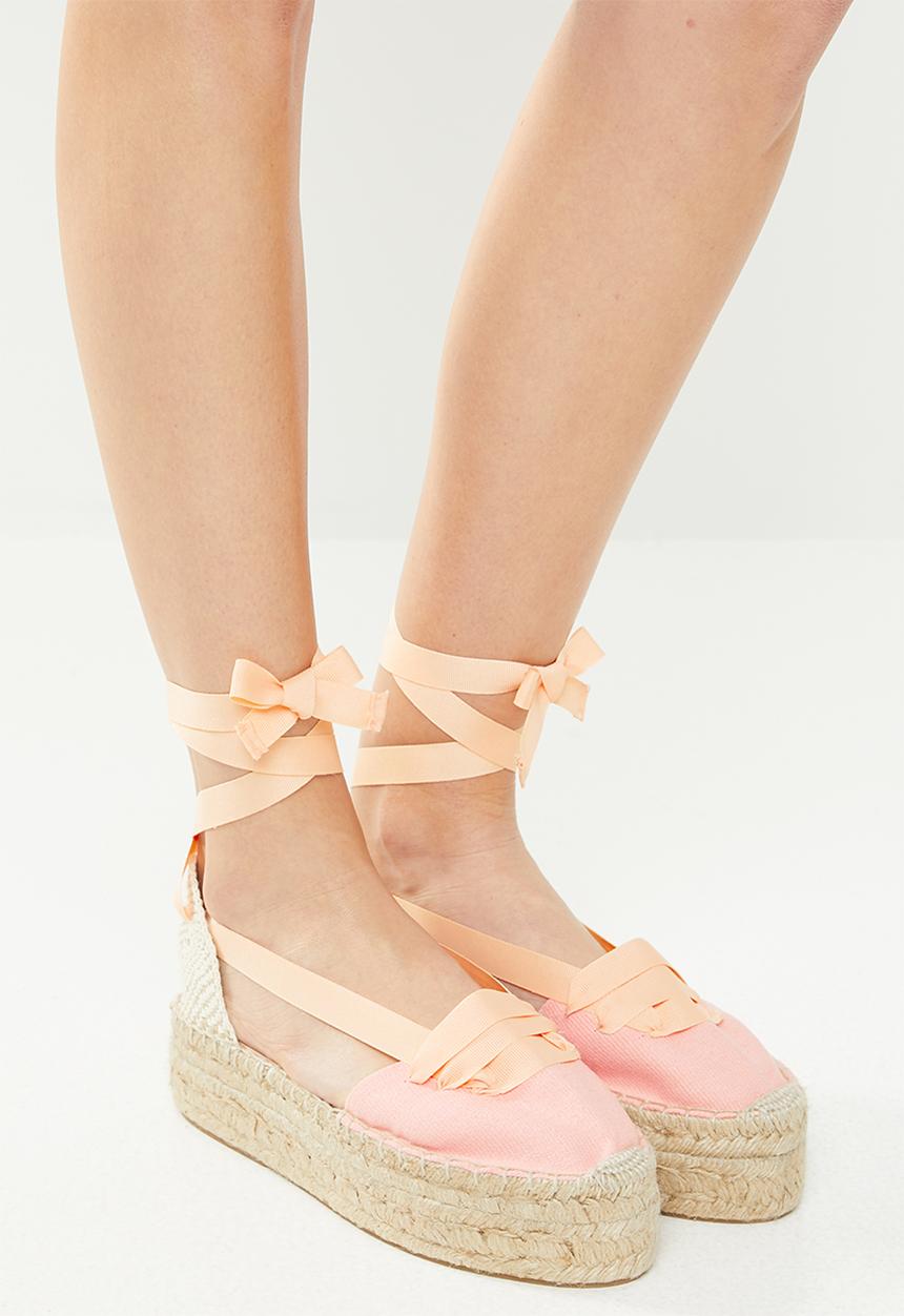 Espadril - Mr. ribbon tripple sole espadrille - pink & orange