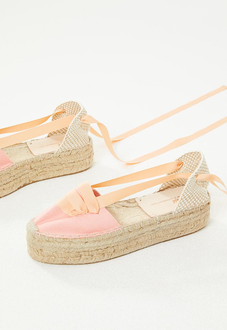 Espadril - Mr. ribbon tripple sole espadrille - pink & orange
