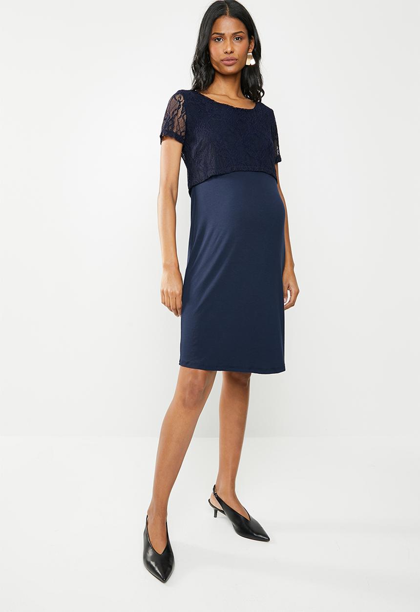Cherry Melon - Maternity Lace overlay dress - navy