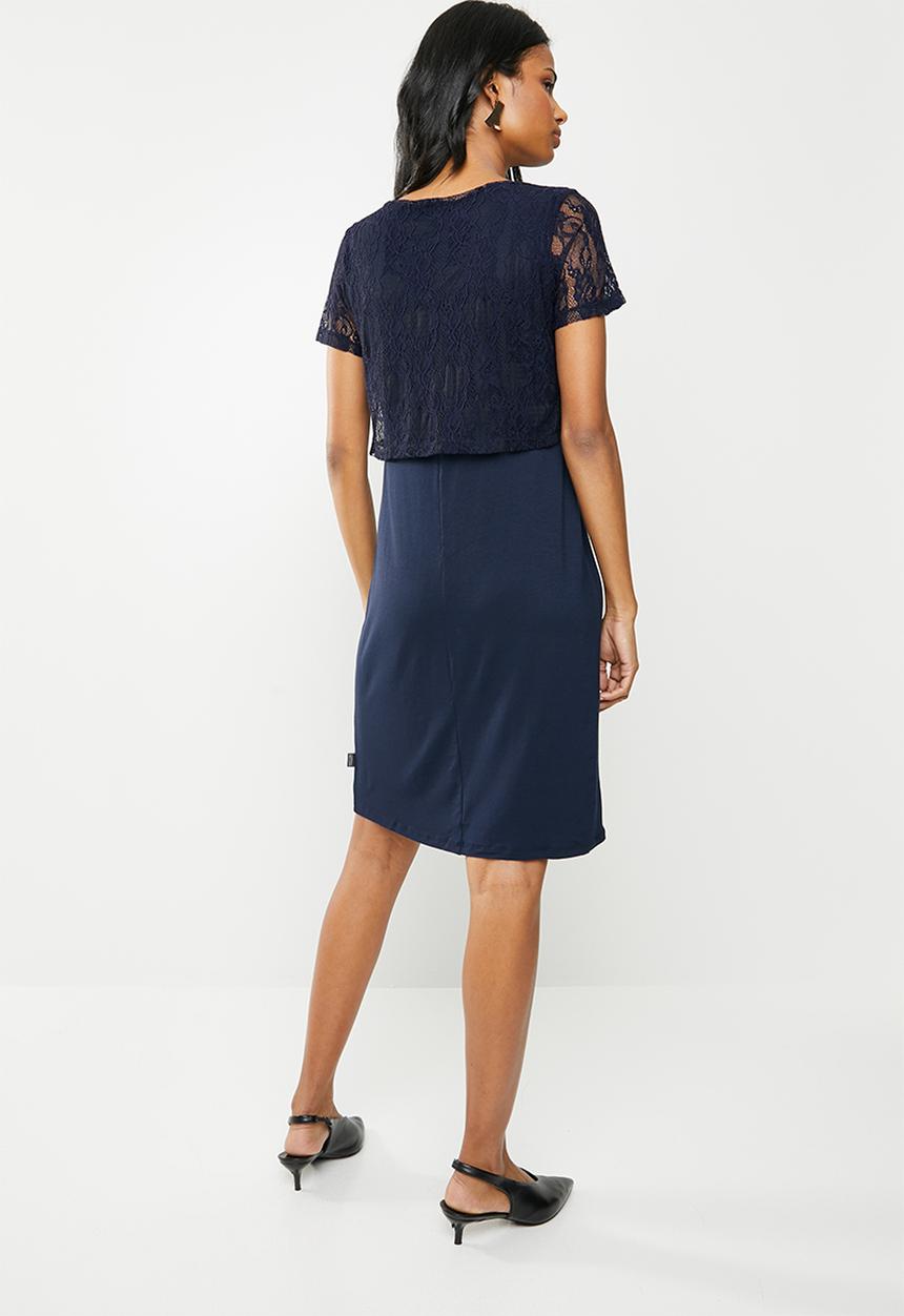 Cherry Melon - Maternity Lace overlay dress - navy
