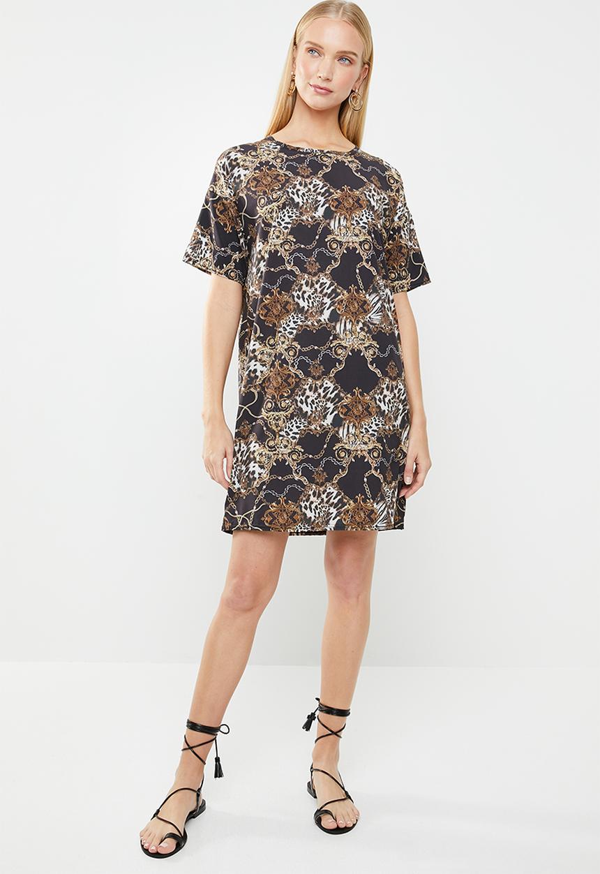 New Look - Animal chain T-shirt dress - black & brown