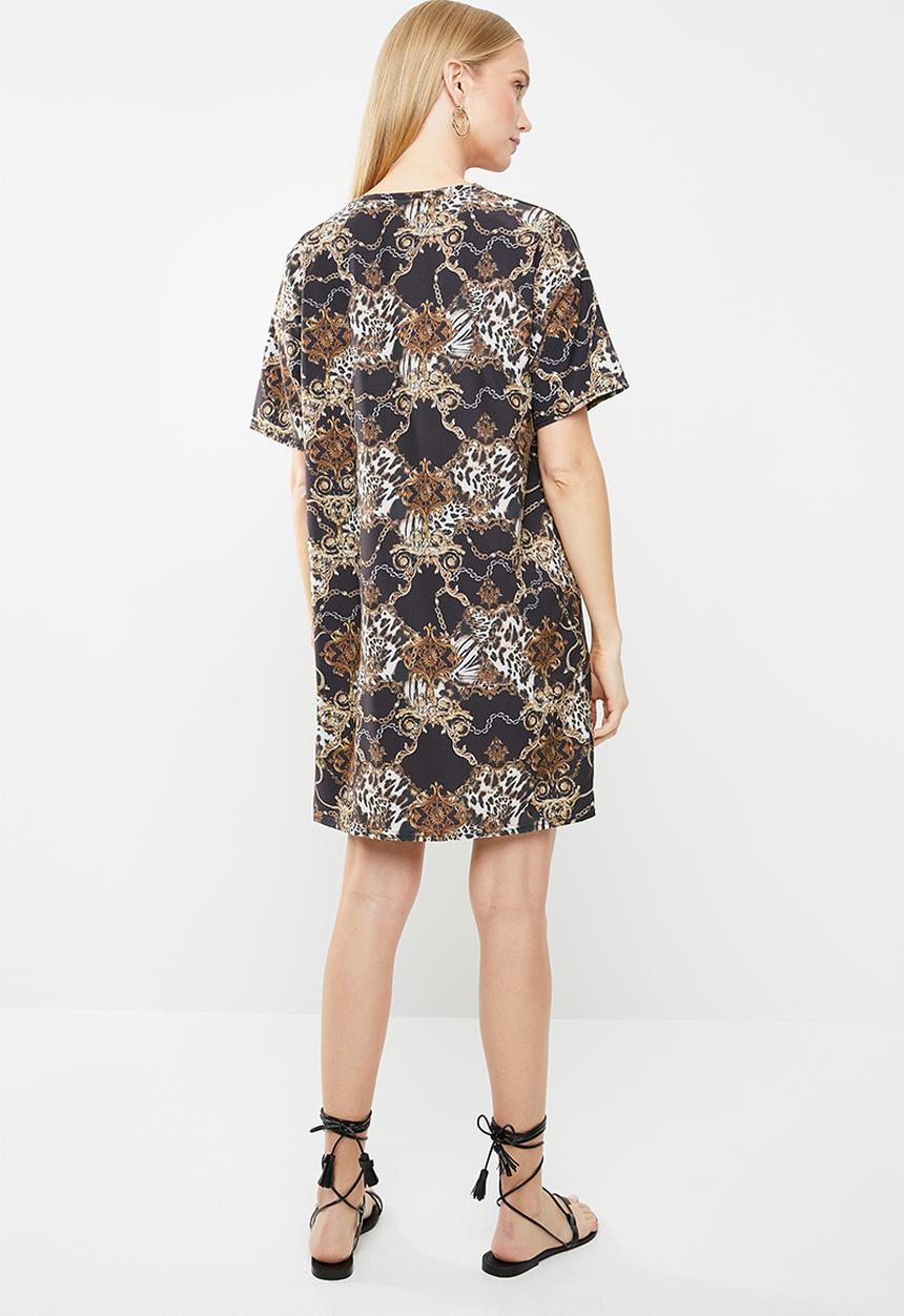 New Look - Animal chain T-shirt dress - black & brown