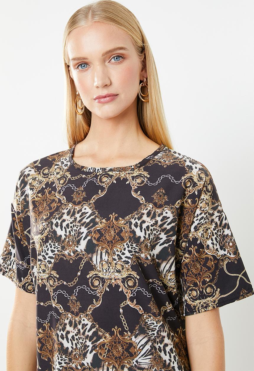 New Look - Animal chain T-shirt dress - black & brown