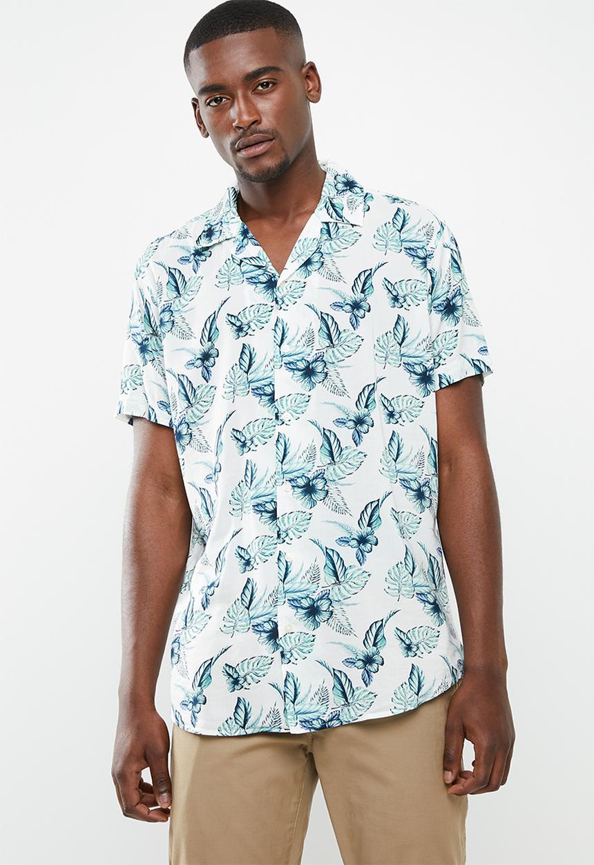 Jack & Jones - Carl resort short sleeve shirt - white & blue