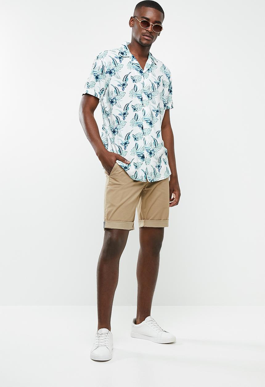 Jack & Jones - Carl resort short sleeve shirt - white & blue