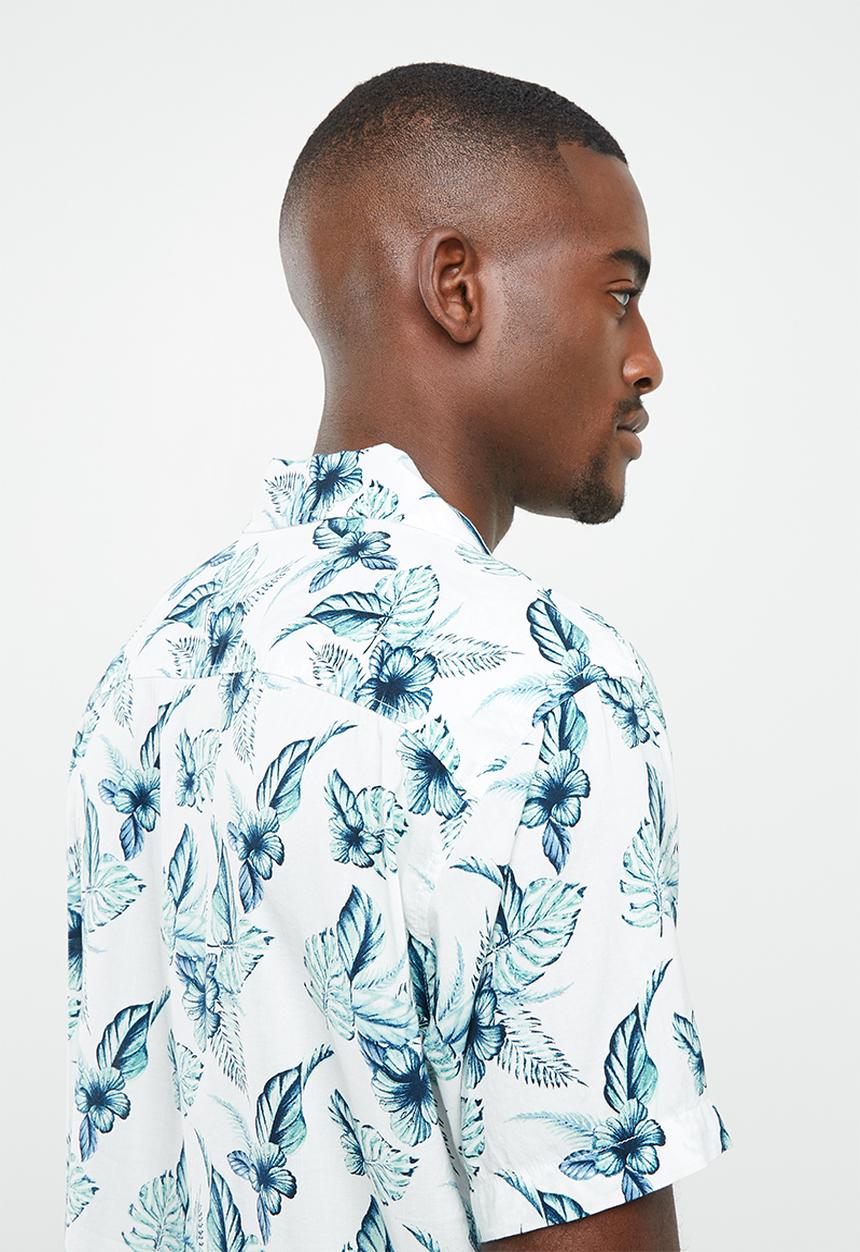Jack & Jones - Carl resort short sleeve shirt - white & blue