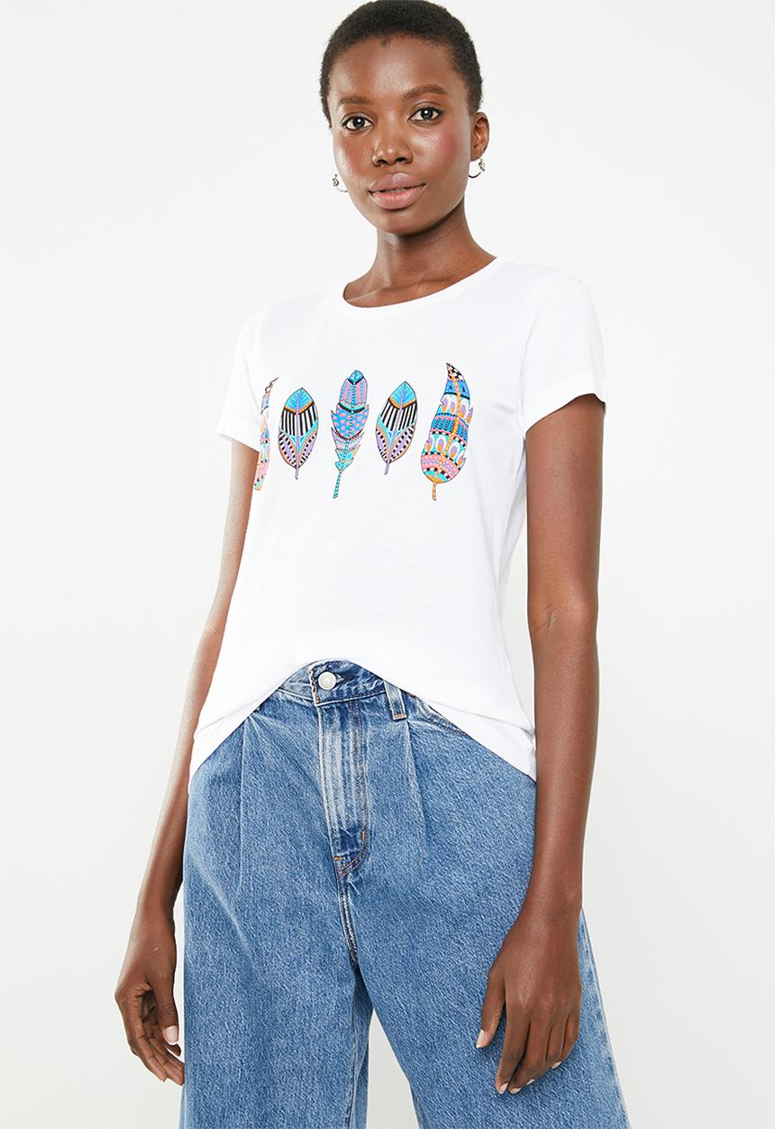 ONLY - Amy fit feather tee - white