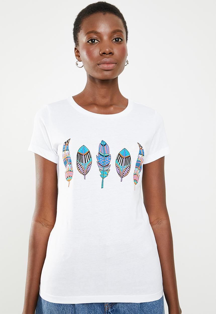 ONLY - Amy fit feather tee - white