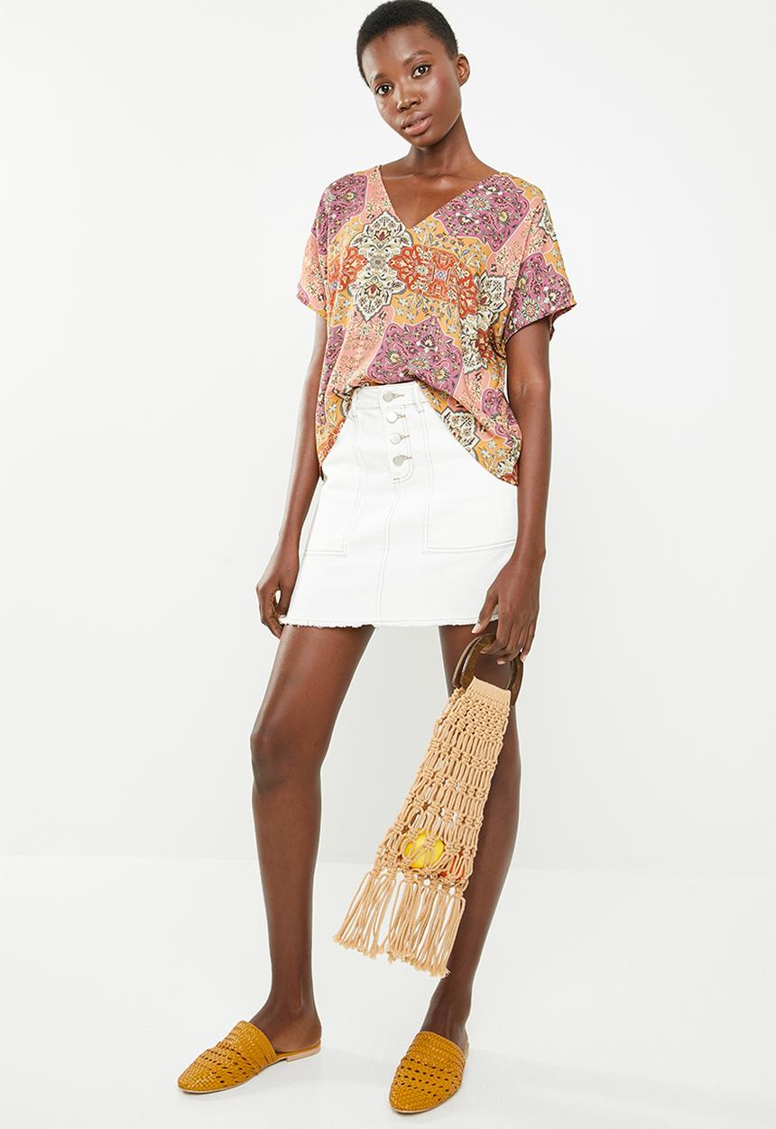 Superbalist - Neutral denim mini skirt with buttons - white