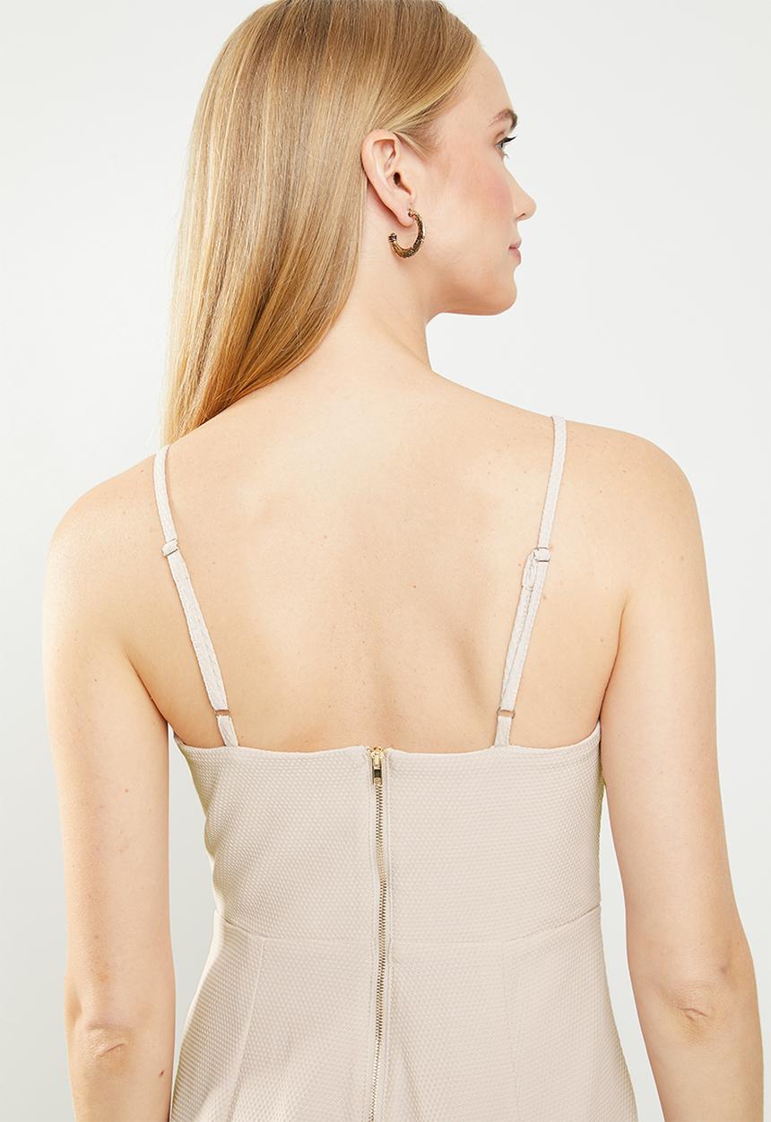 Revenge - Spaghetti strap jumpsuit with bow front - beige