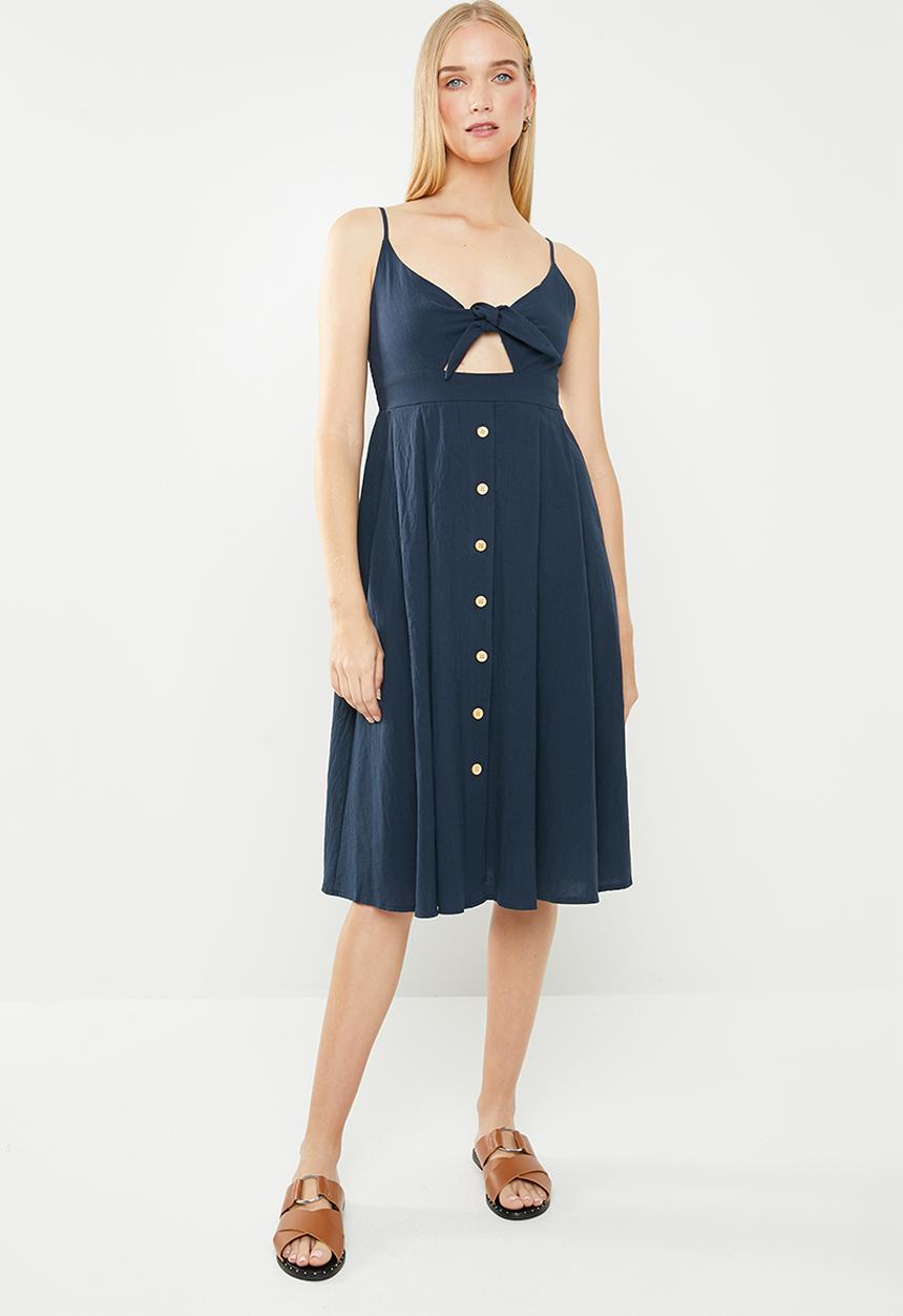 Revenge - Keyhole button through midi dress - navy