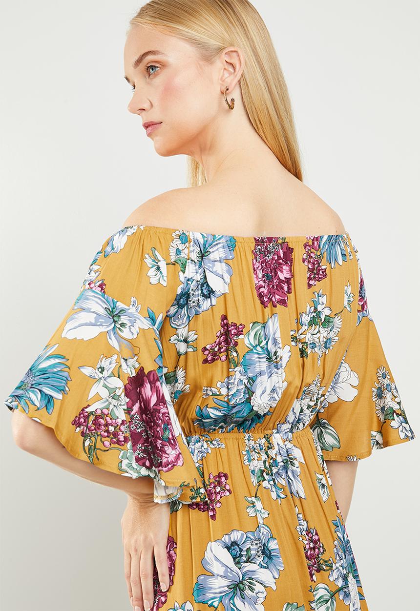 Revenge - Off shoulder floral maxi - yellow